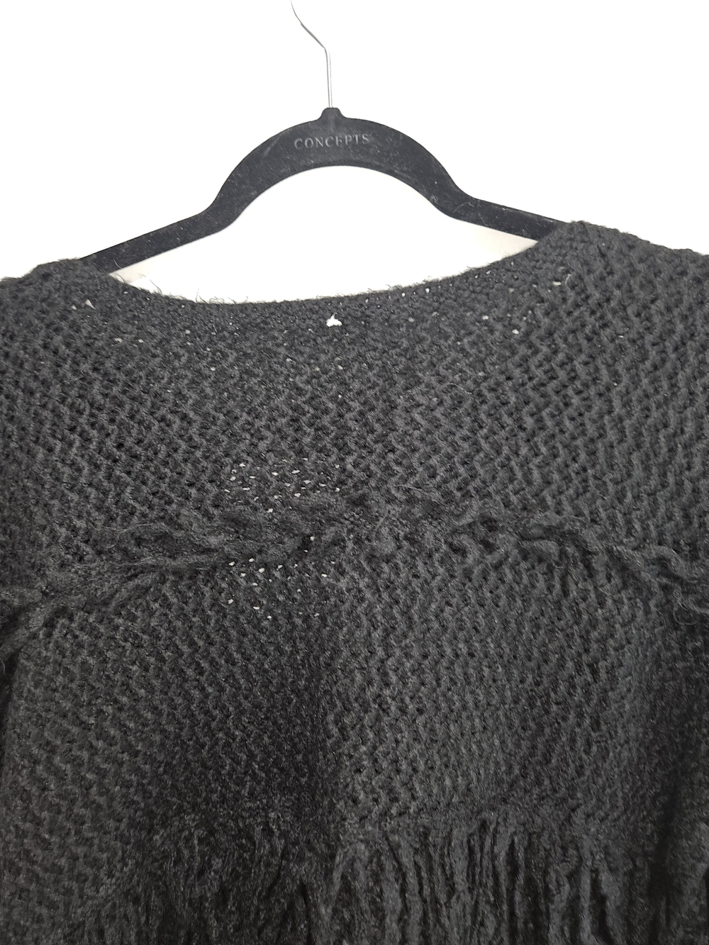 Touche Prive Black Fringe Knit Women's Sweater Cardigan Tie Front OSFM Medium - Picture 14 of 15